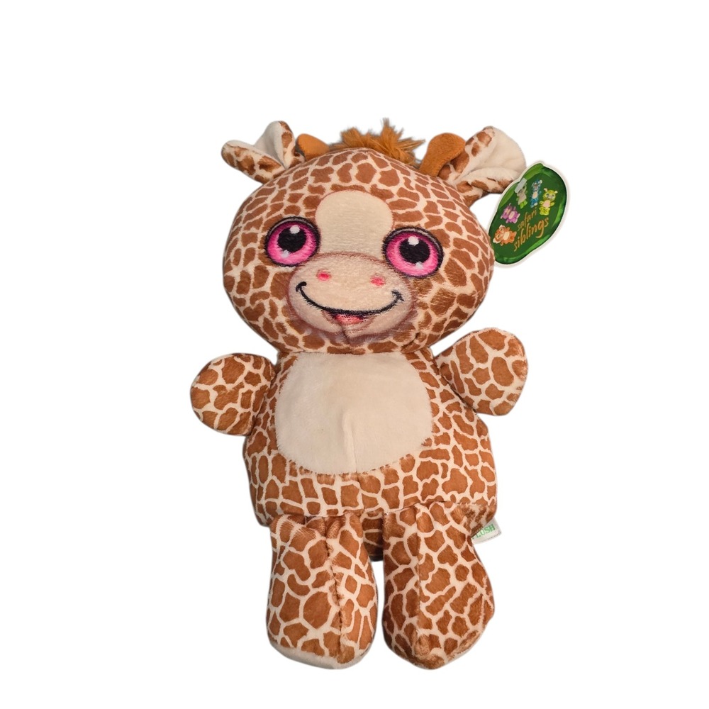 World Plush Safari Siblings Giraffe Stuffed Animal Pink Eyes Brown Tan Spotted